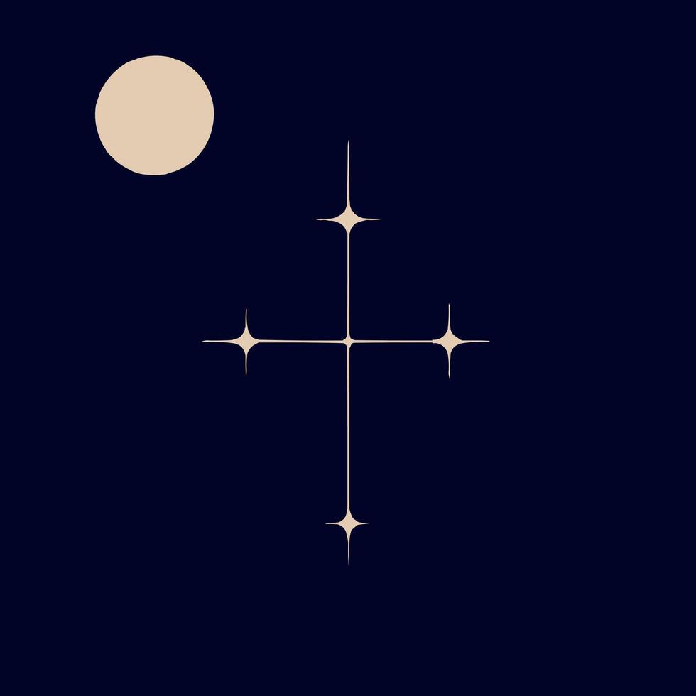 a cross and moon on a dark blue background vector