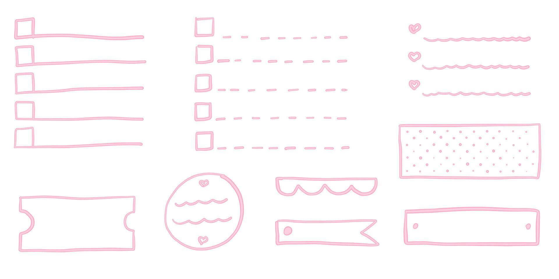 Coquette bullet journal elements. To-do list and stickers for gilly notebook planer vector