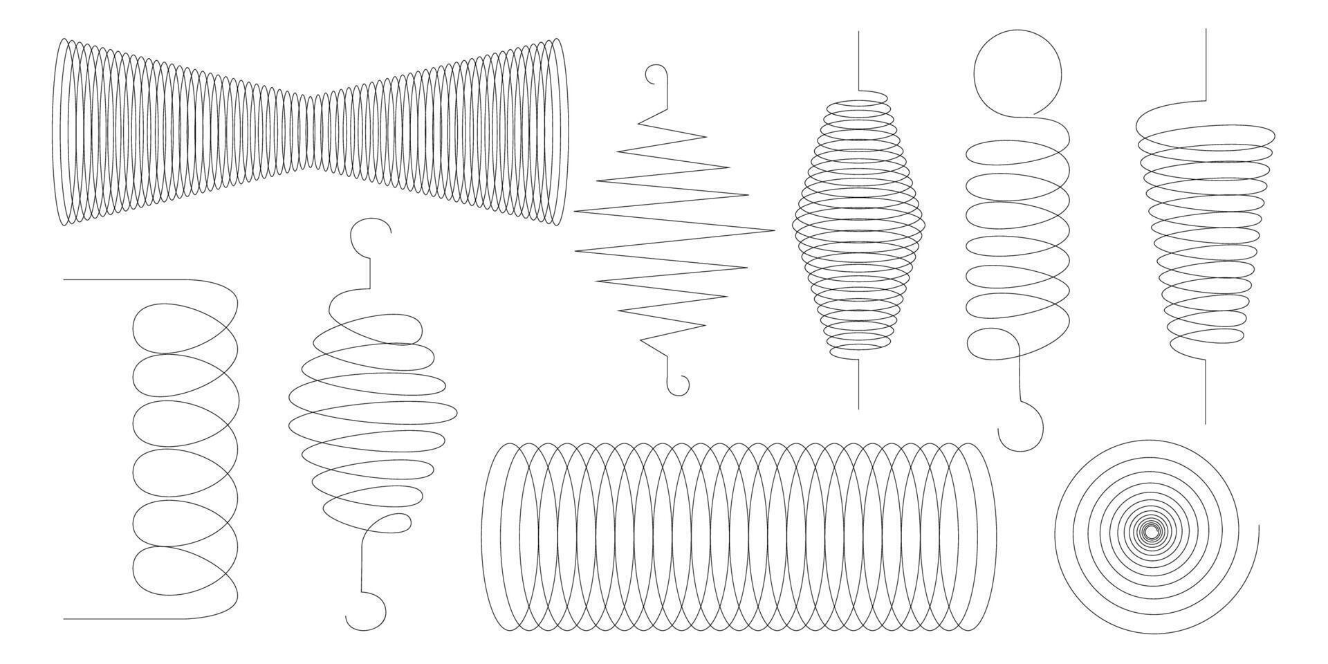 Abstract line icons with spring spiral and coil elements suitable for contemporary designs packaging stationery invitations logos web templates and versatile creative uses vector