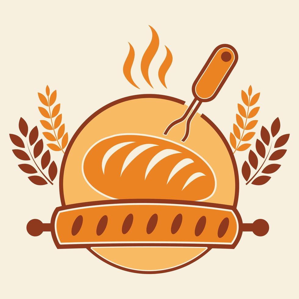 A stylish and inviting bakery logo featuring a warm, golden-brown loaf of bread with steam rising from it.eps vector