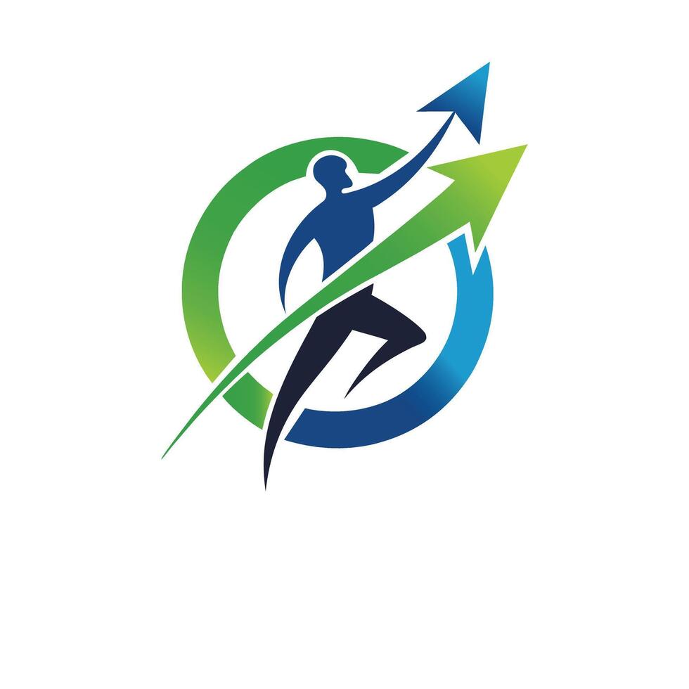 A modern and dynamic logo design featuring an arrow sign integrated with the silhouette of a person..eps vector