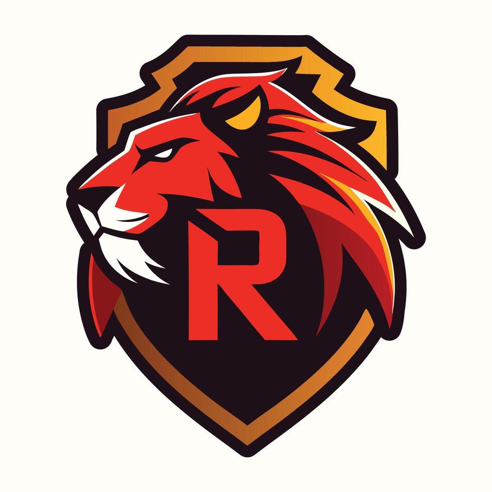A bold and modern logo design featuring the letter 'R' with the silhouette of a lion embedded inside it..eps vector