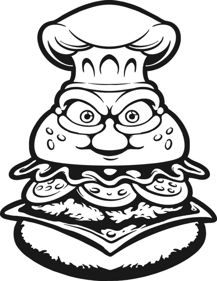 Angry Chef Hat Burger Mascot Silhouette Illustration vector