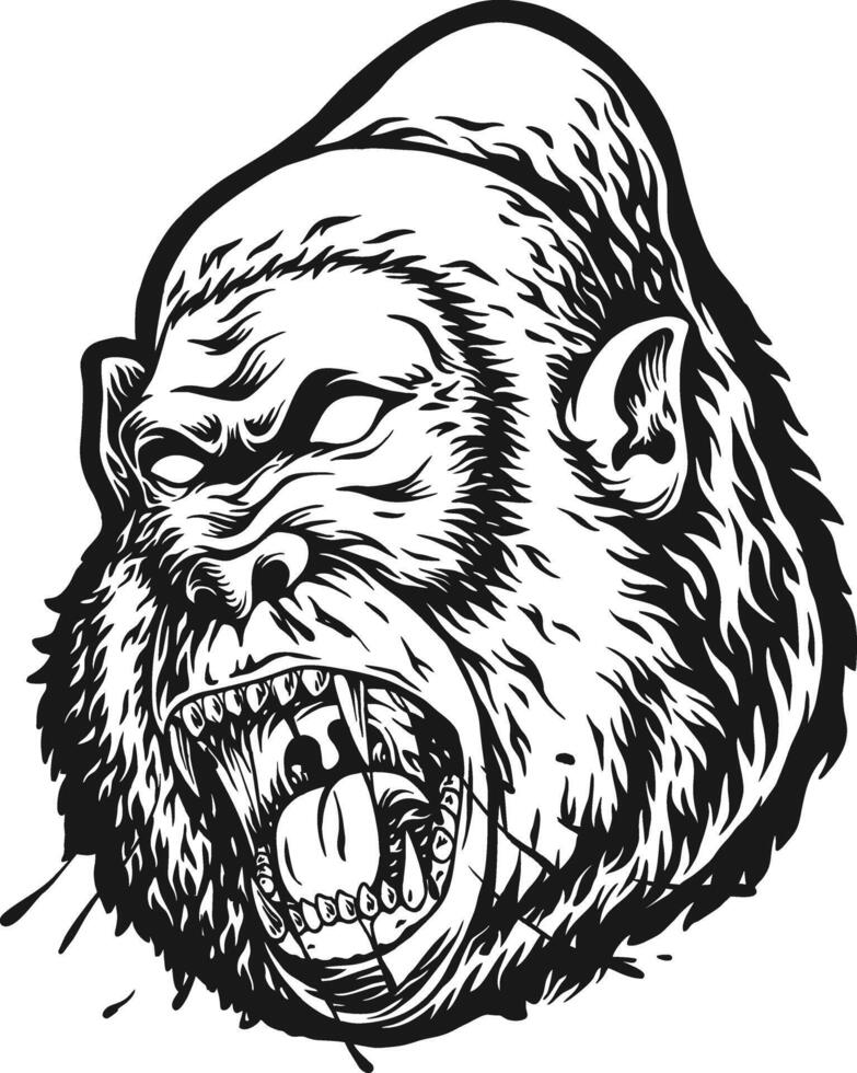 Gorilla Head with Open Mouth and Water Splash Silhouette vector