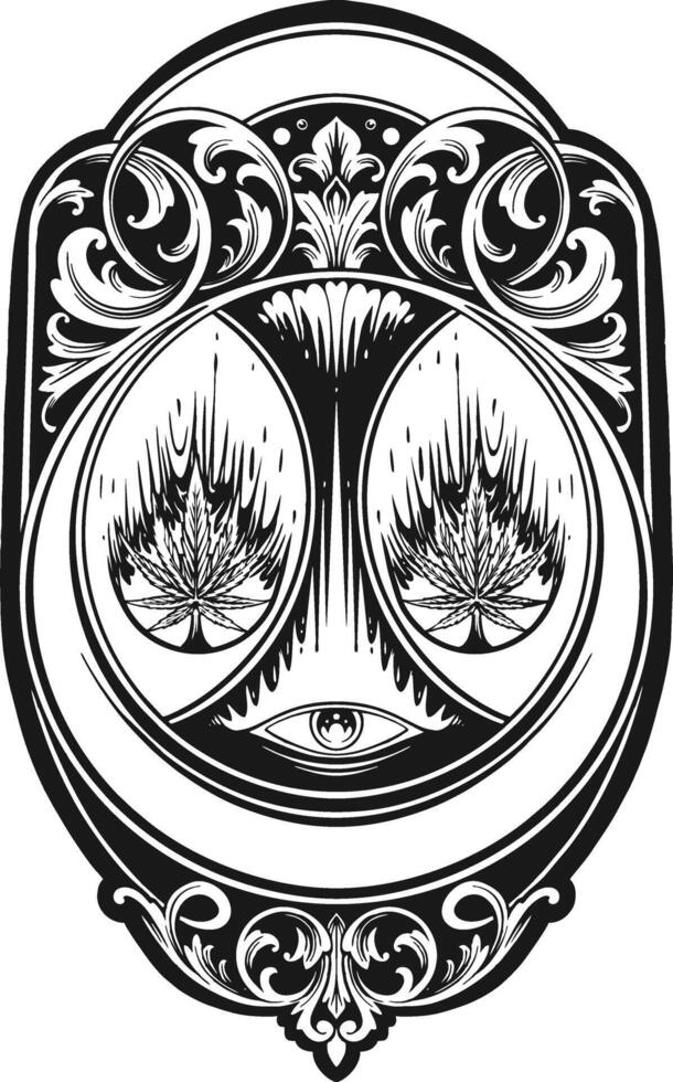 Ornate Art Nouveau Frame with Symbolic Details Silhouette vector