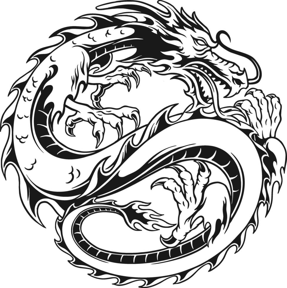 Circular Pixel Dragon Design Silhouette Illustration vector