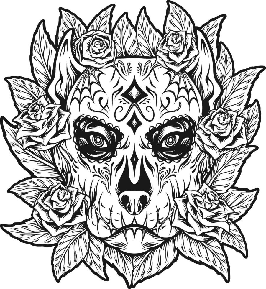 Dog Skull Dia de los Animales Silhouette Design vector