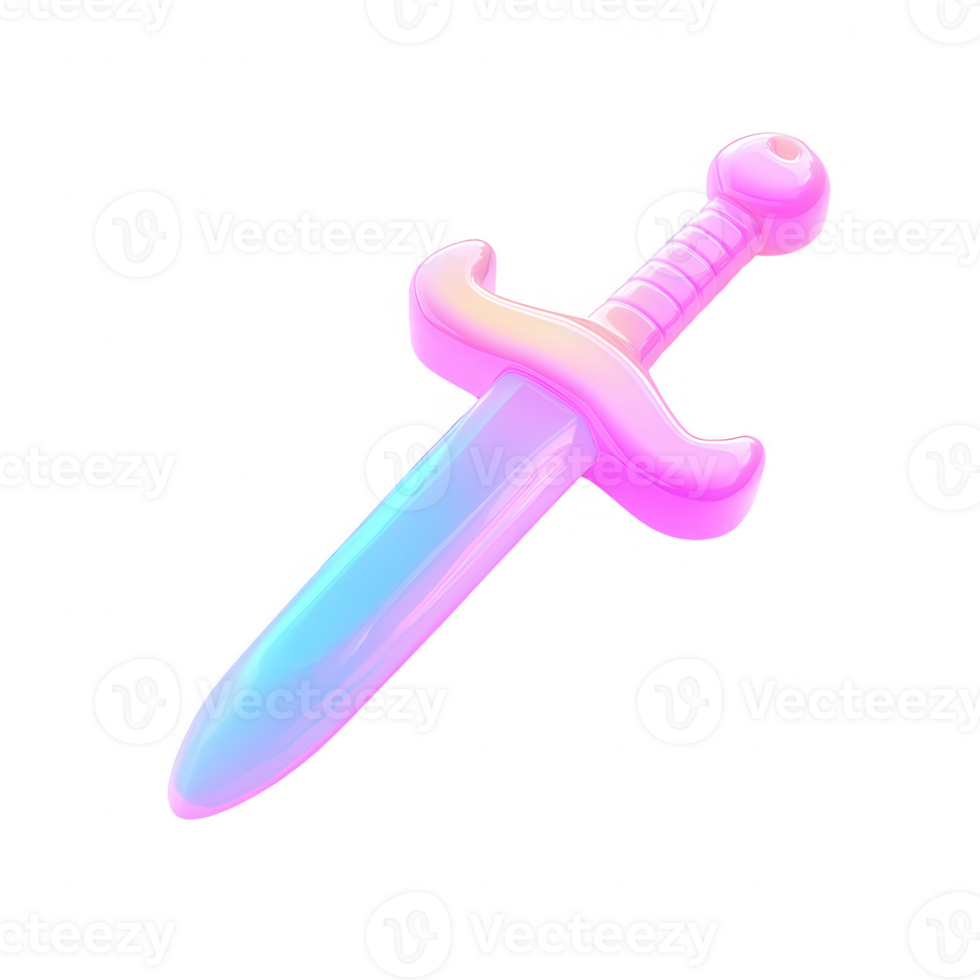 Aesthetic 3D render of a fantasy sword with iridescent and smooth reflections png