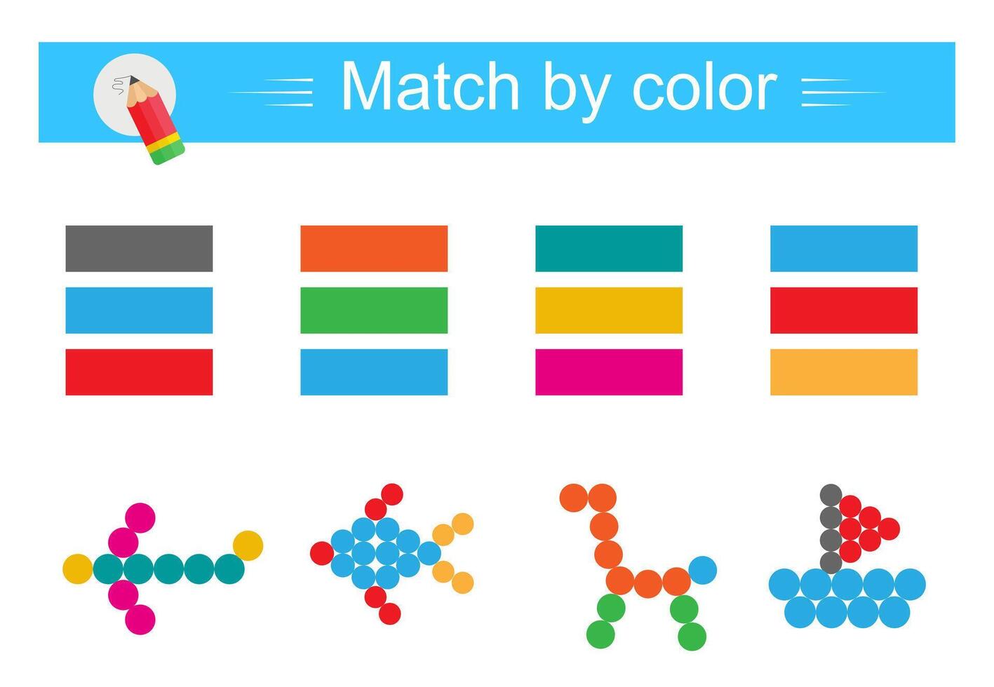 Match by color. Educational game for children. vector