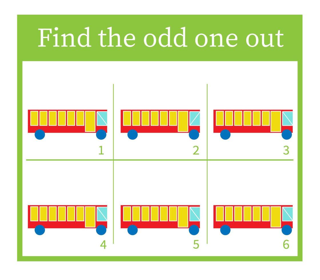 Puzzle game for children. Task for development of attention and logic. Cartoon bus. vector
