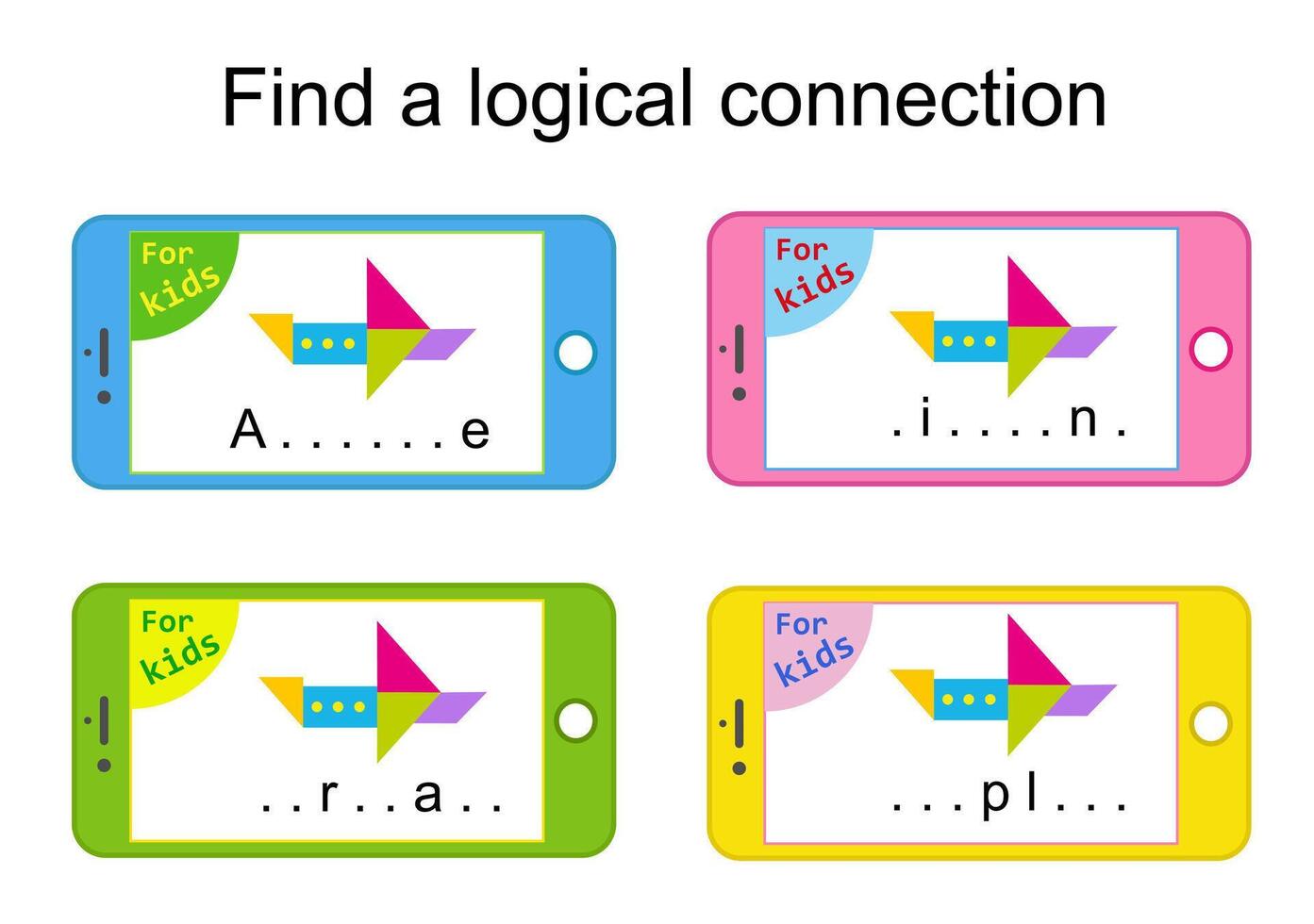 Logic puzzle Guess a logical connection between these pictures vector