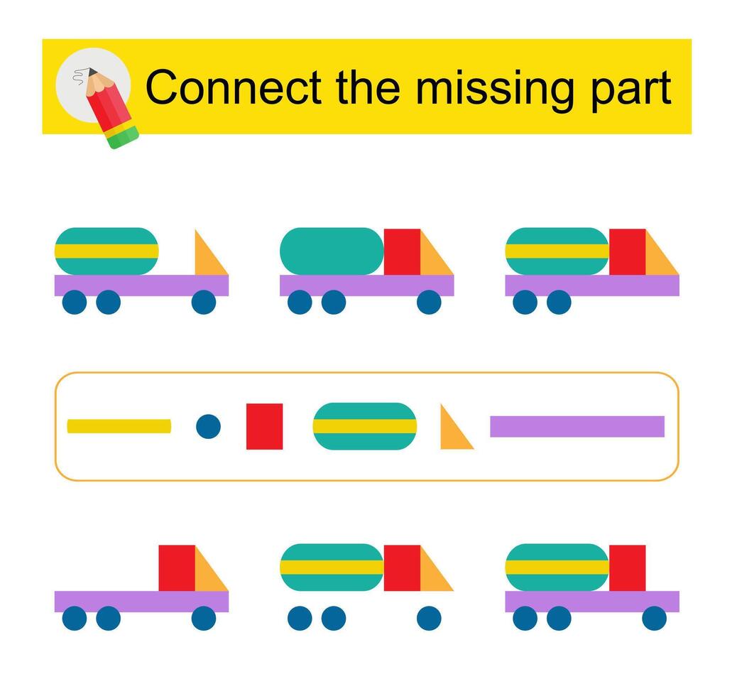 Connect the missing part. Cartoon truck. vector