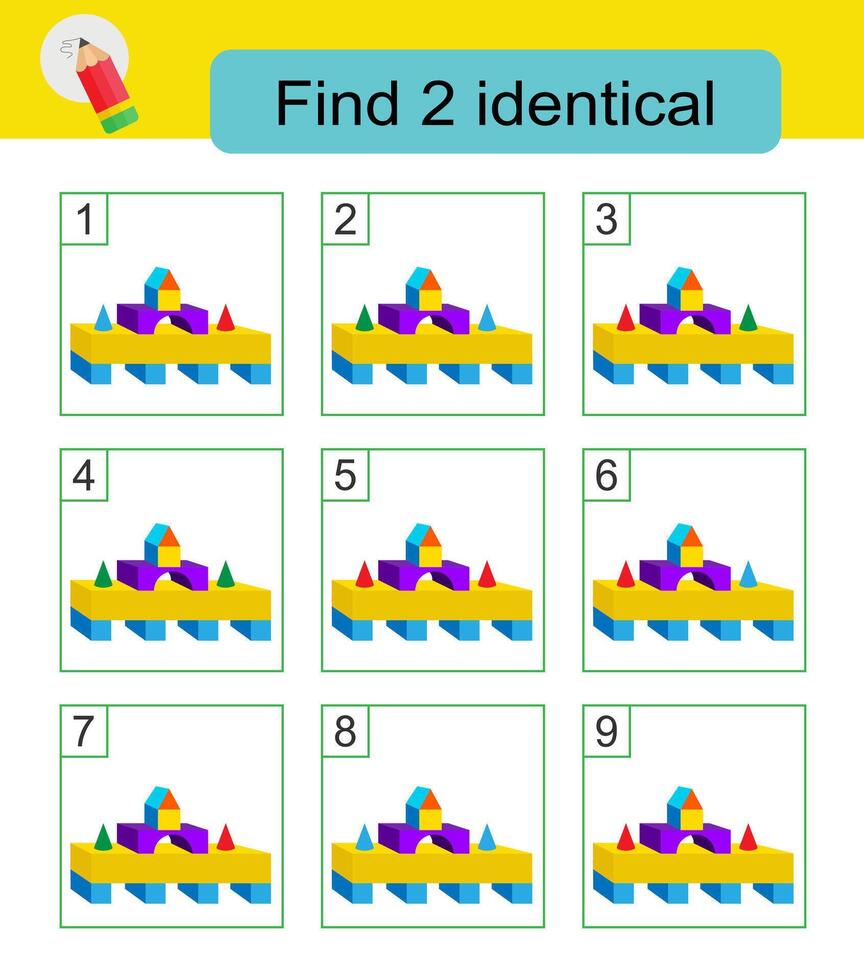 Fun puzzle game. Need to find two identical pyramids. Answer is 5,9. vector