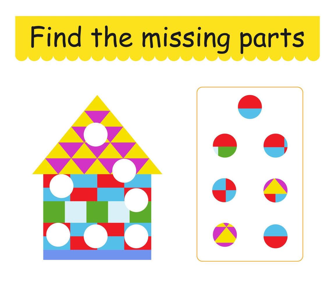 Game for children. Cute cartoon home. Find the missing pieces. vector