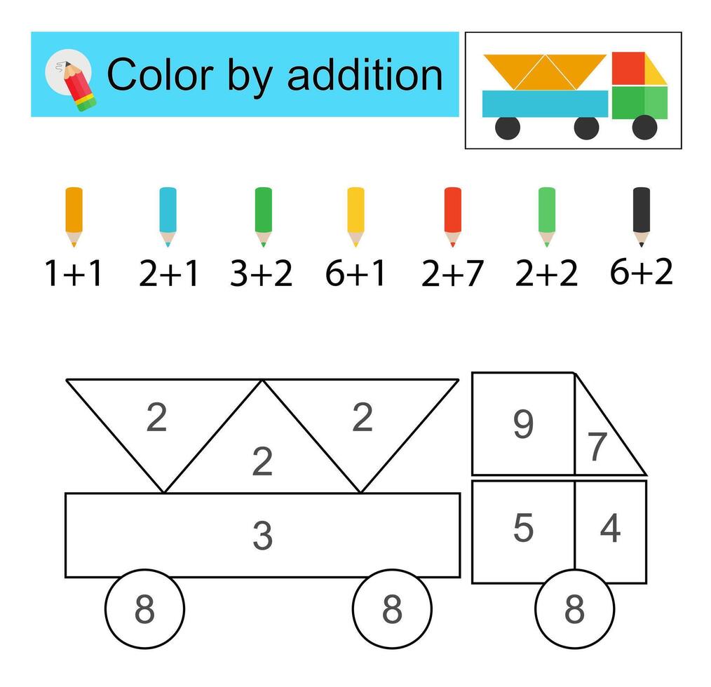 Coloring pages. Color by addition. Cartoon truck. vector