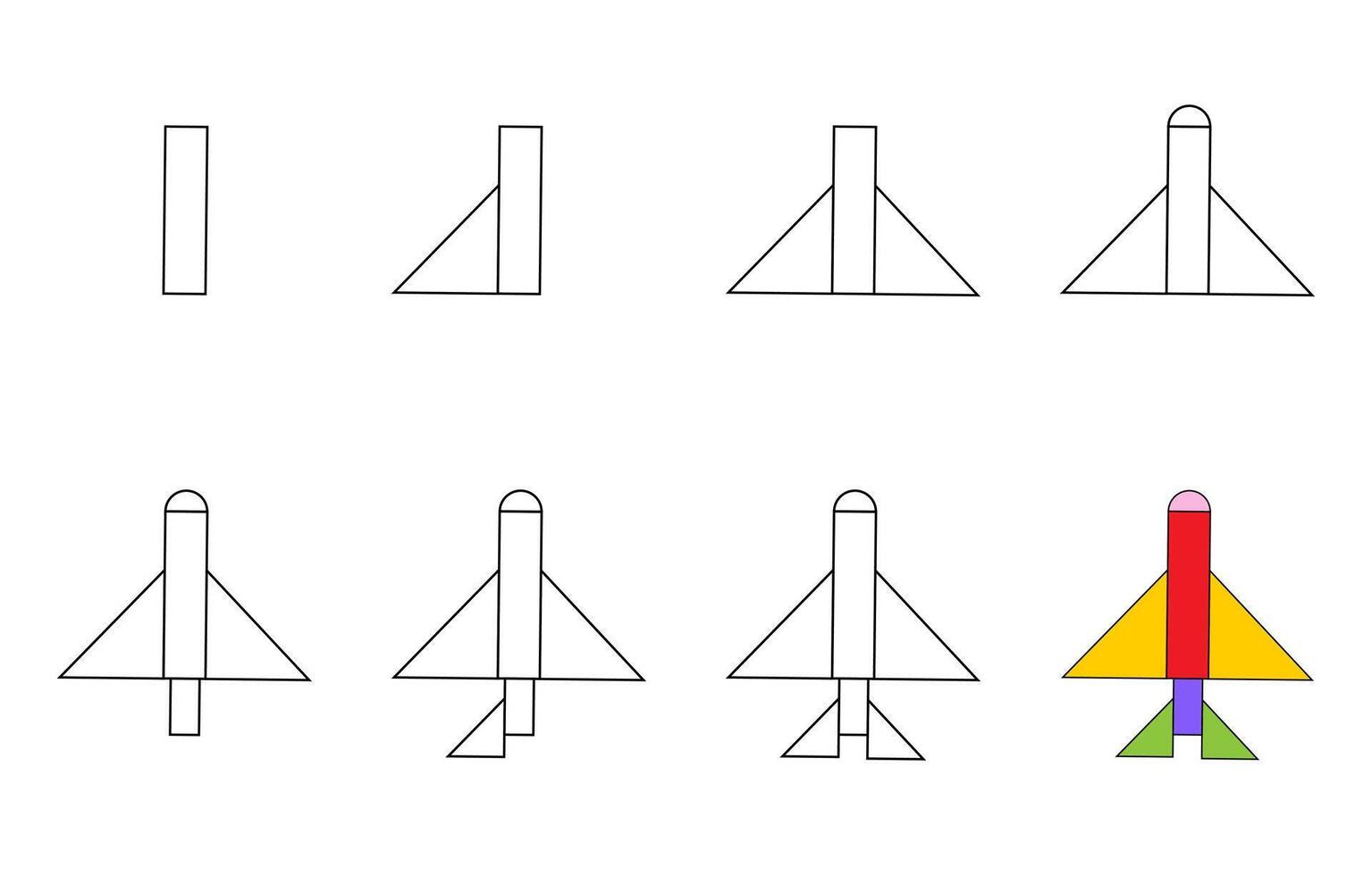 Worksheet easy guide to drawing cartoon rocket. Simple step-by-step drawing tutorial for kids. vector