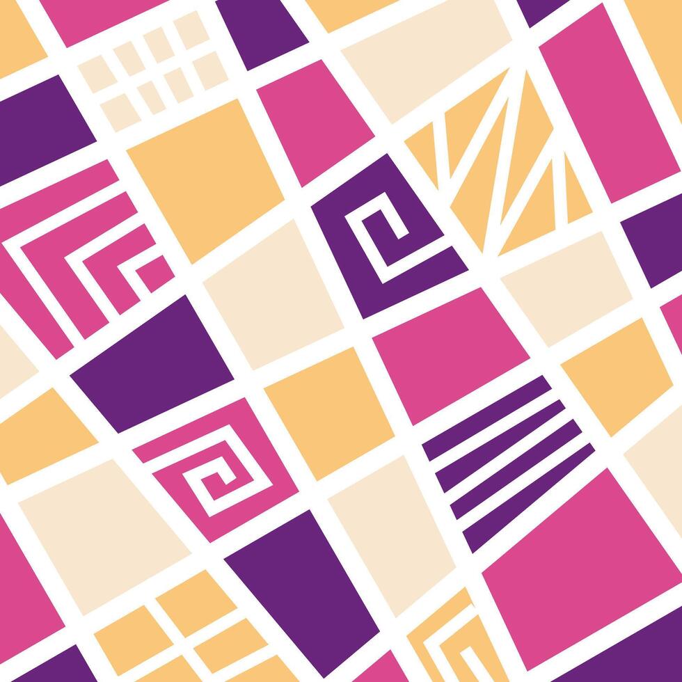 Abstract Square Geometric Mosaic on Purple Retro Style vector
