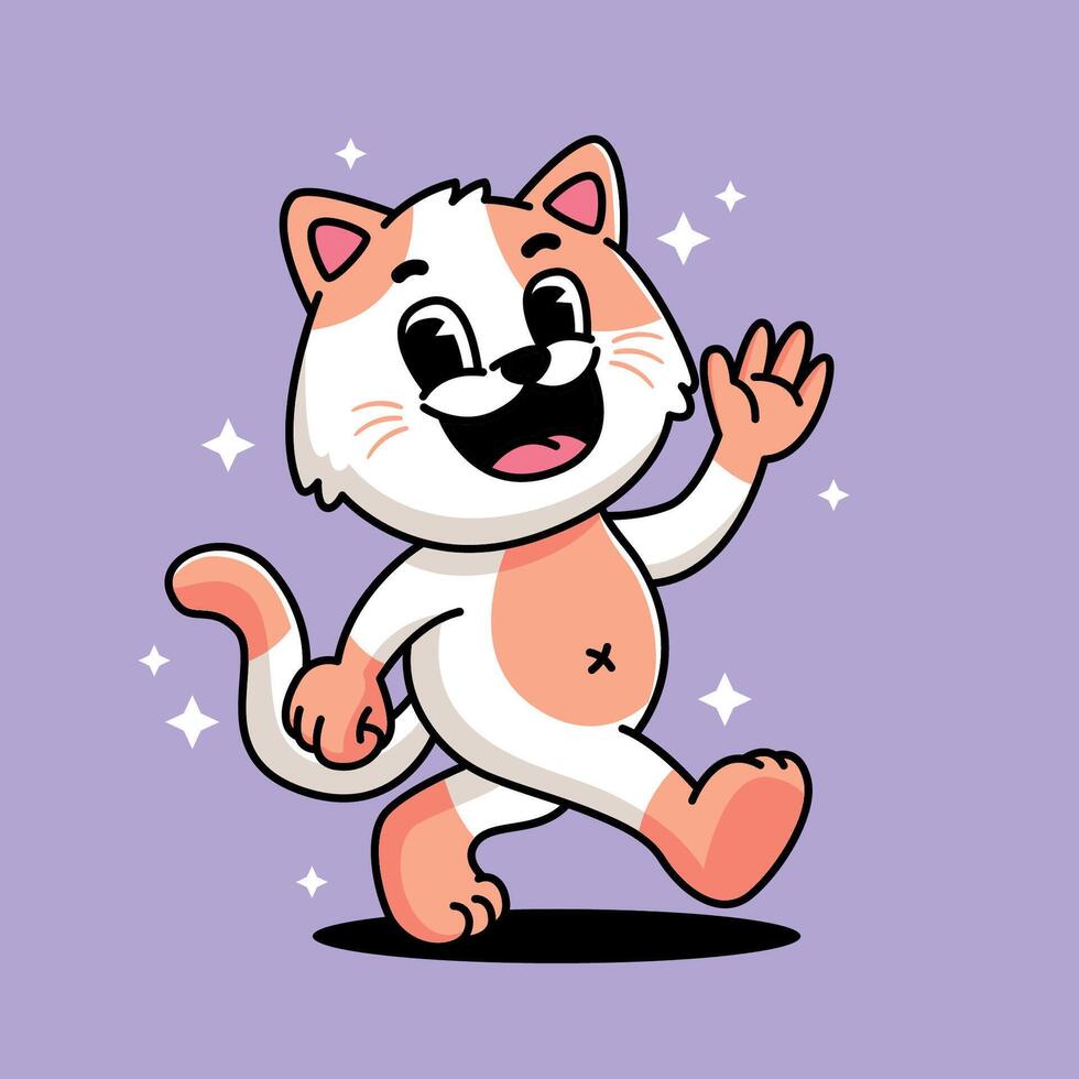 A cartoon cat waving and smiling vector