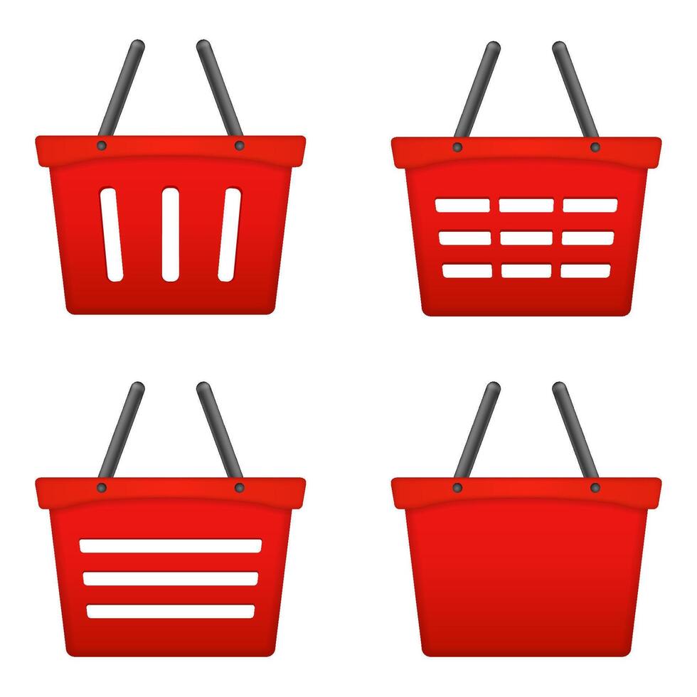 Red shopping basket icons set on white background vector