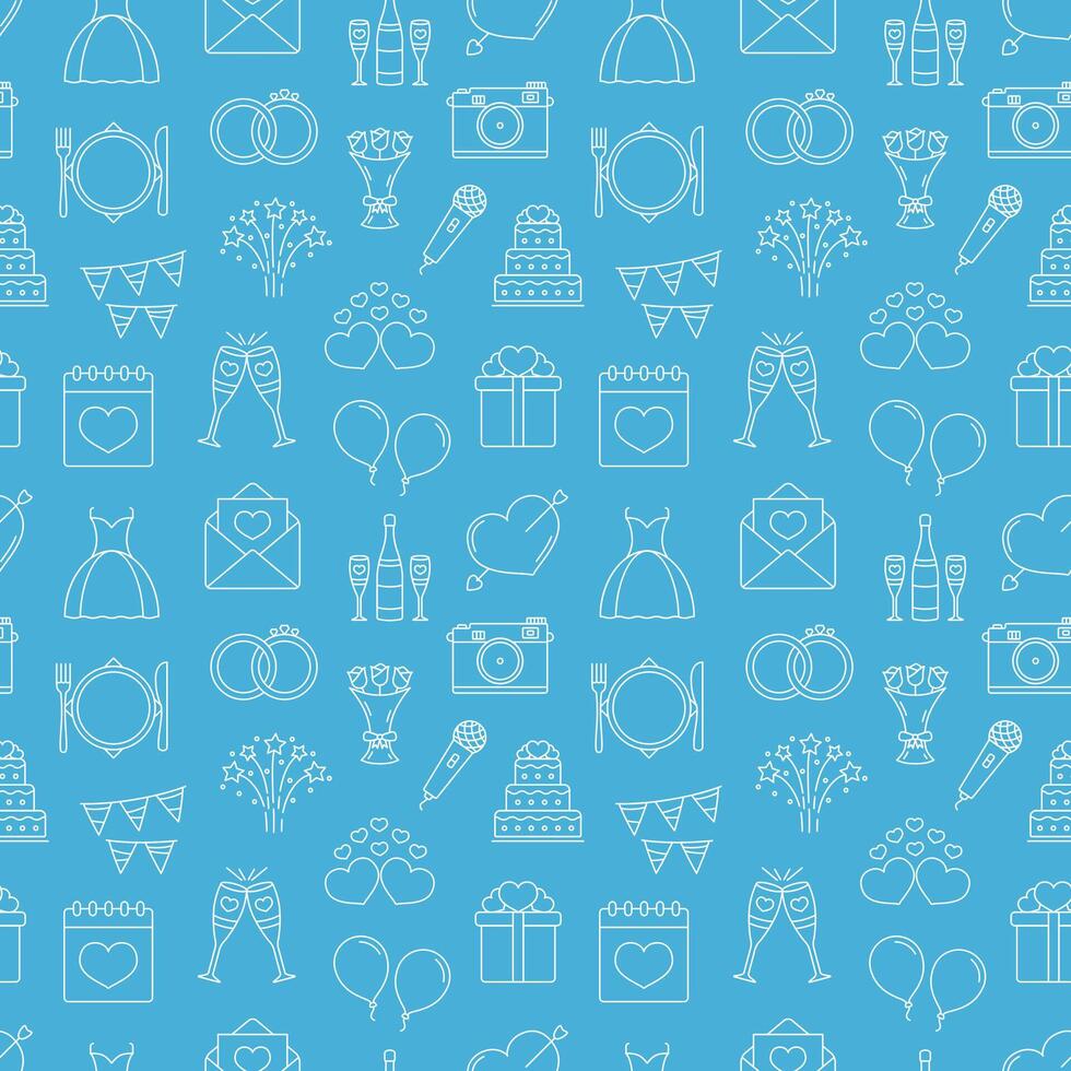 Wedding seamless pattern with line icons vector