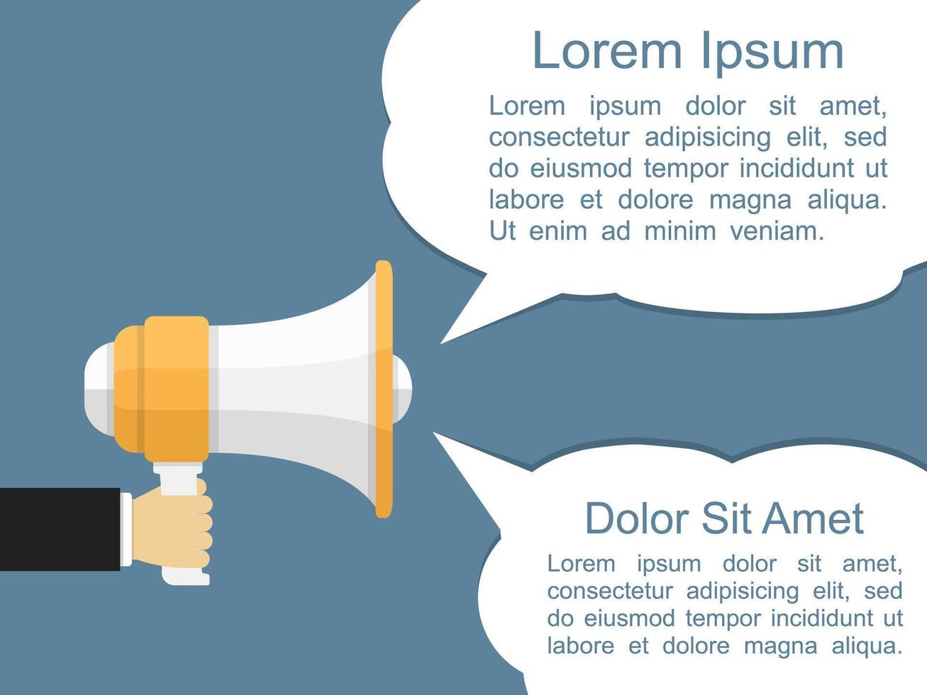 Megaphone with two speech bubbles, flat design vector