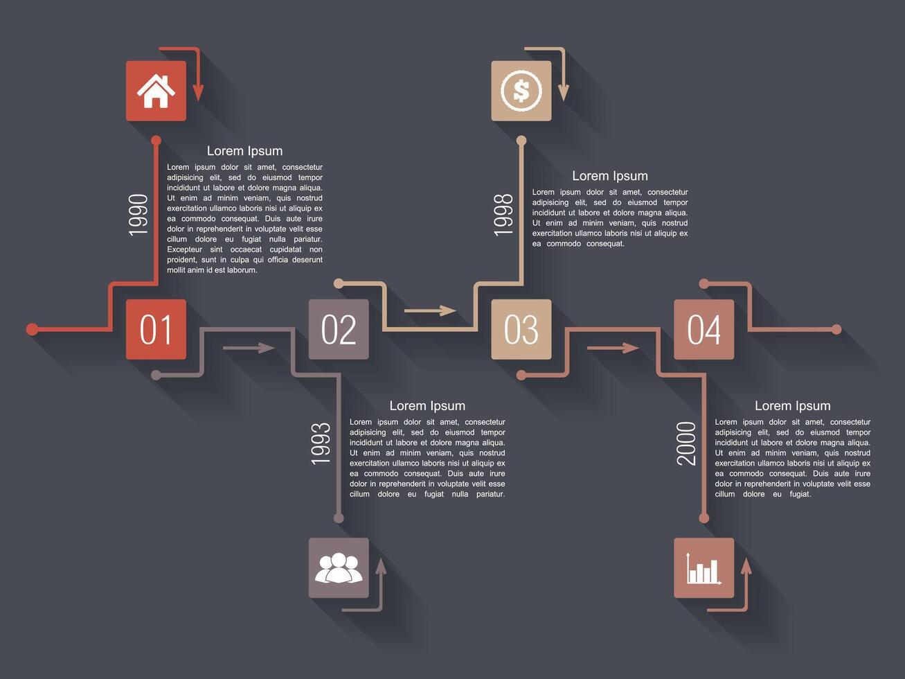 Horizontal timeline design template with four elements vector