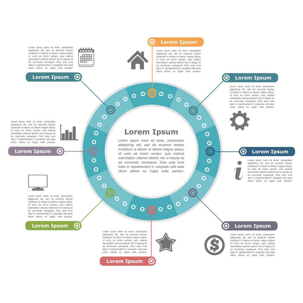 Modern circular infographics with icons and text, round diagram template vector