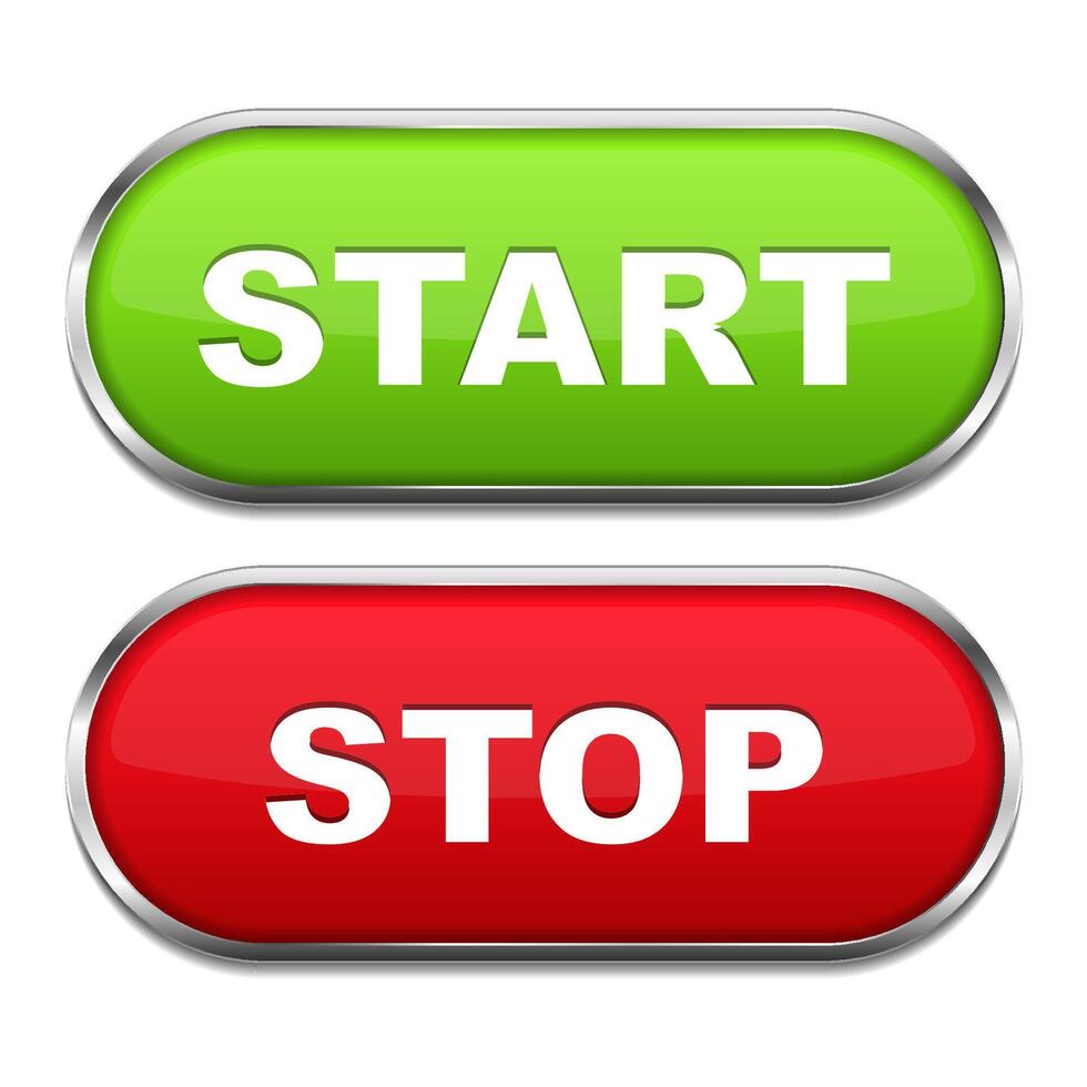 Start and stop buttons in green and red colors vector