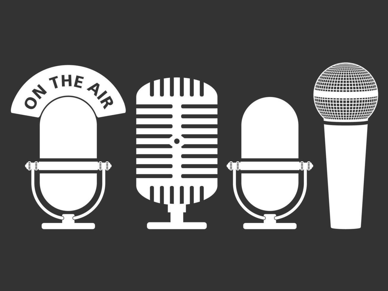 White microphone icons on dark background vector