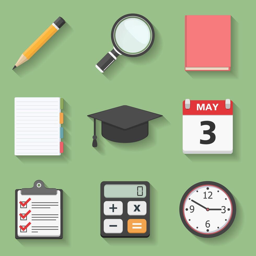 Education objects set, flat design vector