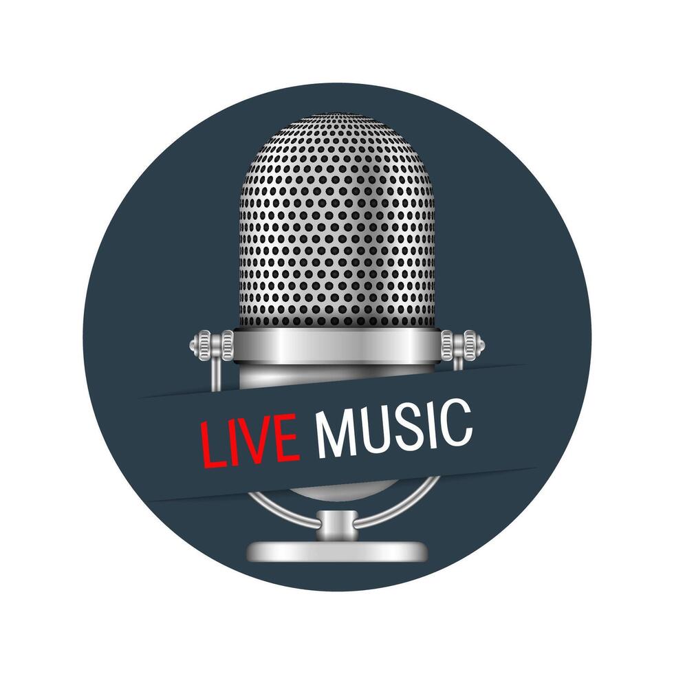 Microphone in a circle with live music banner vector