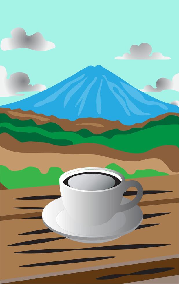 A cup of coffee with a view of the mountains vector