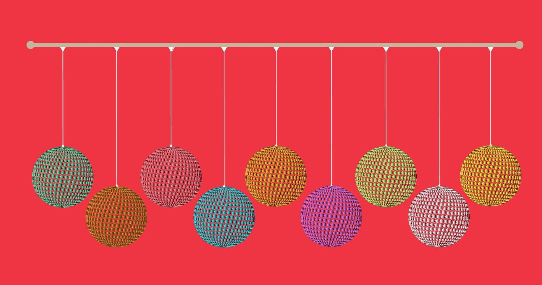 Hanging colored spheres with hexagram patterns on a red background vector