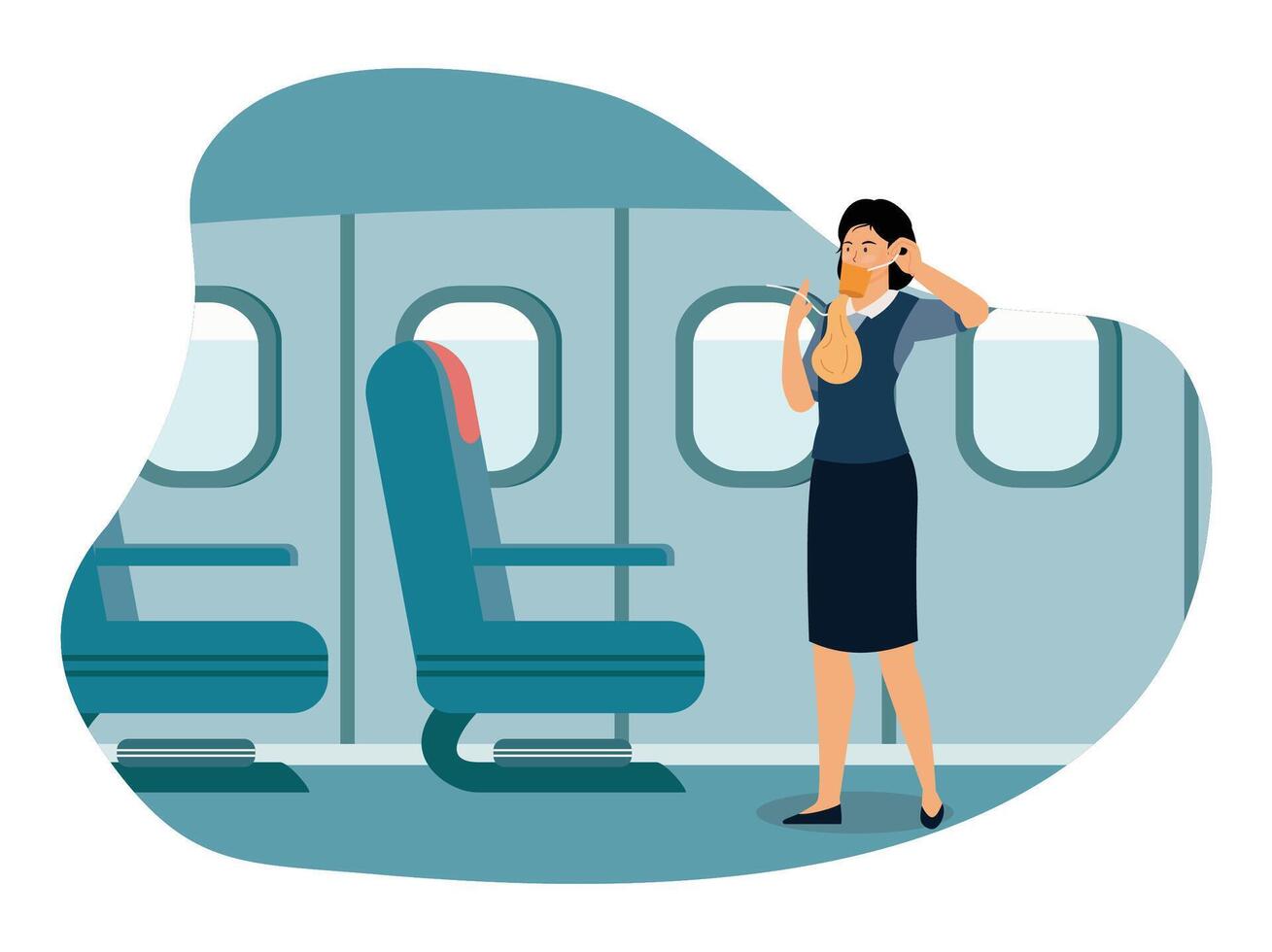 Cabin crew safety demonstration concept. vector