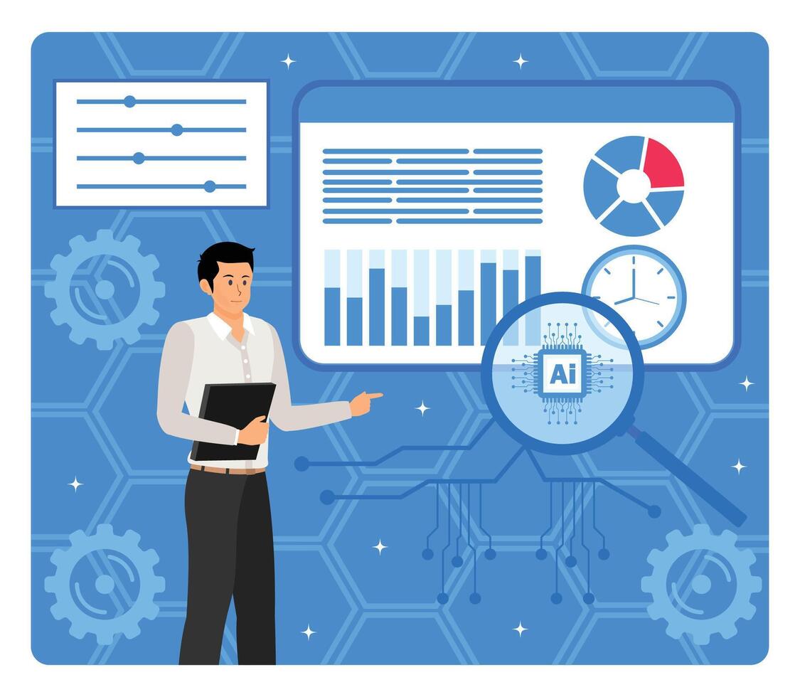 Real Time Data Analysis with AI abstract metaphor concept. vector