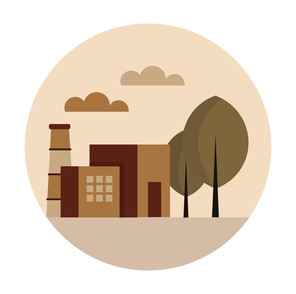 Environment sustainable development. Industrial building with trees and clouds. vector