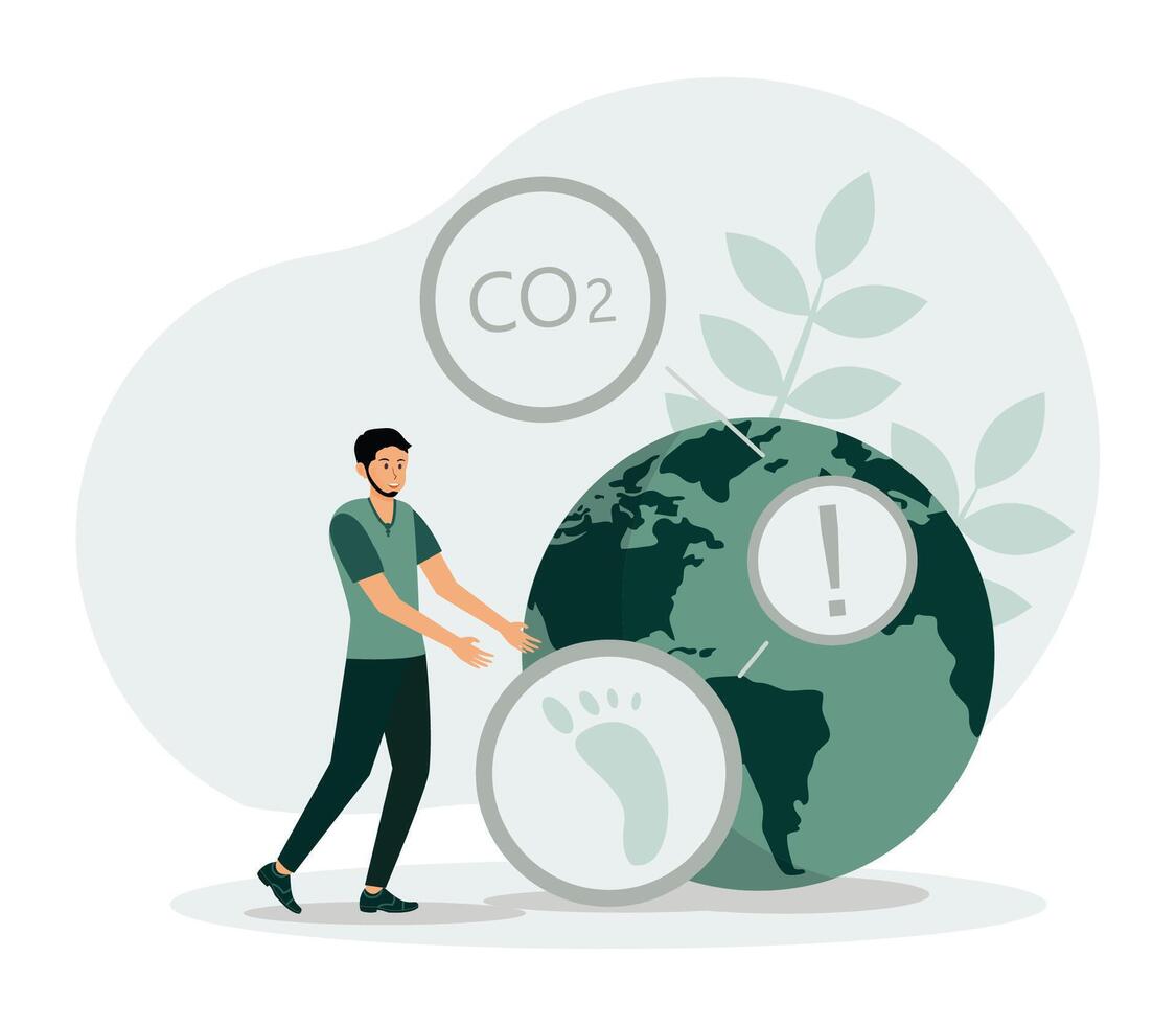 Green energy and reduce co2 emission and climate impact. Carbon Footprint and Environmental Awareness. vector