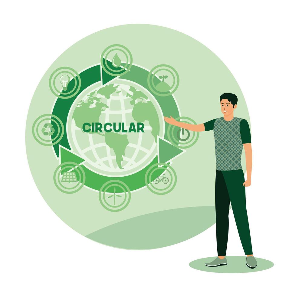 Circular Economy Concepts with a Globe and Individual. vector