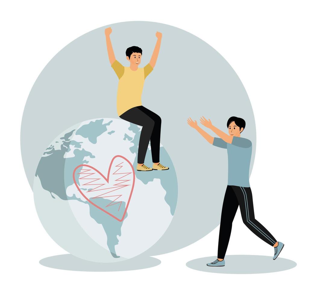 Sustainability concept. People trying to save the planet. vector