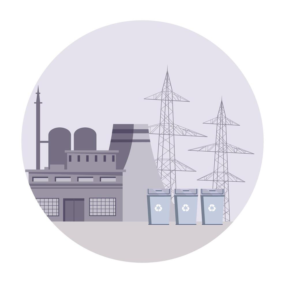 Industrial facility with recycling bins. vector