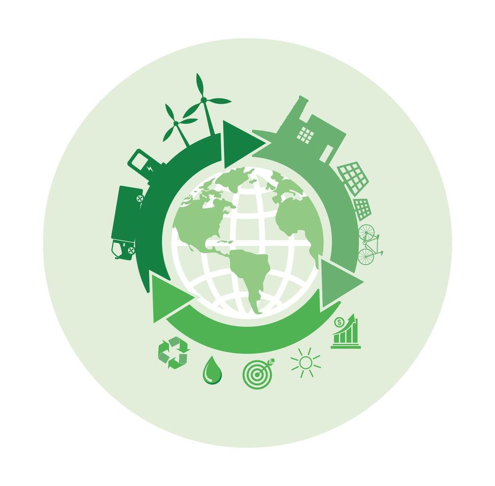 Sustainable Energy and Recycling Concept Symbolizing Ecological Global Solutions. vector