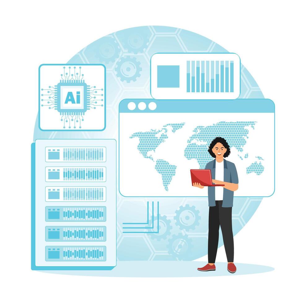 AI-Powered Predictive Modeling concept. Businessman doing research and Development. vector