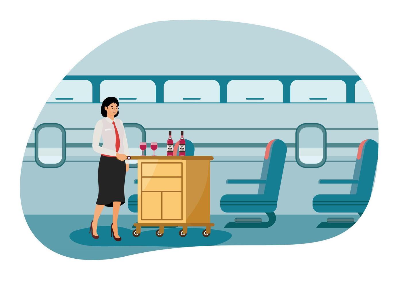 Service on Board concept. Flight Attendant, Airline Staff. vector