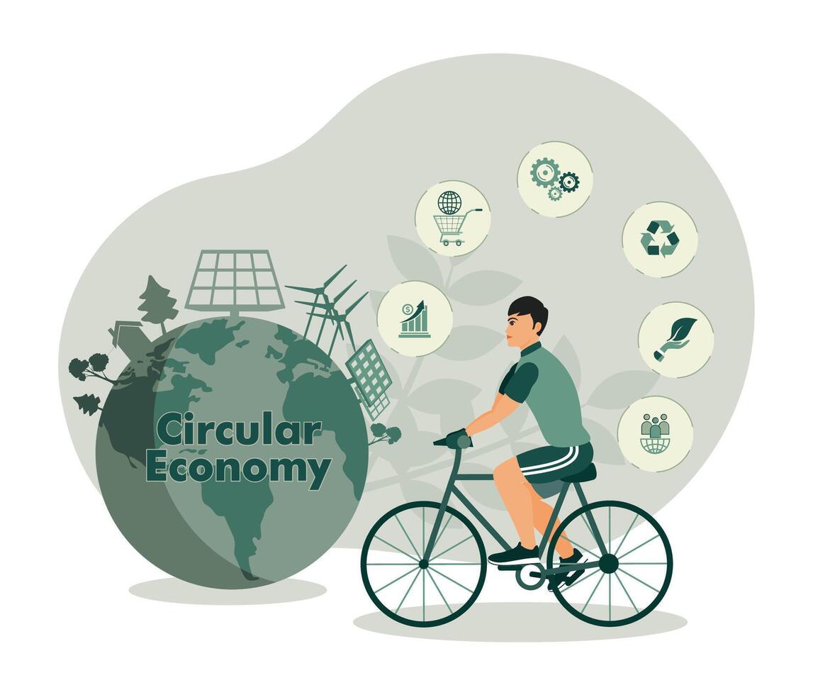 Circular economy with eco friendly initiatives concept. vector