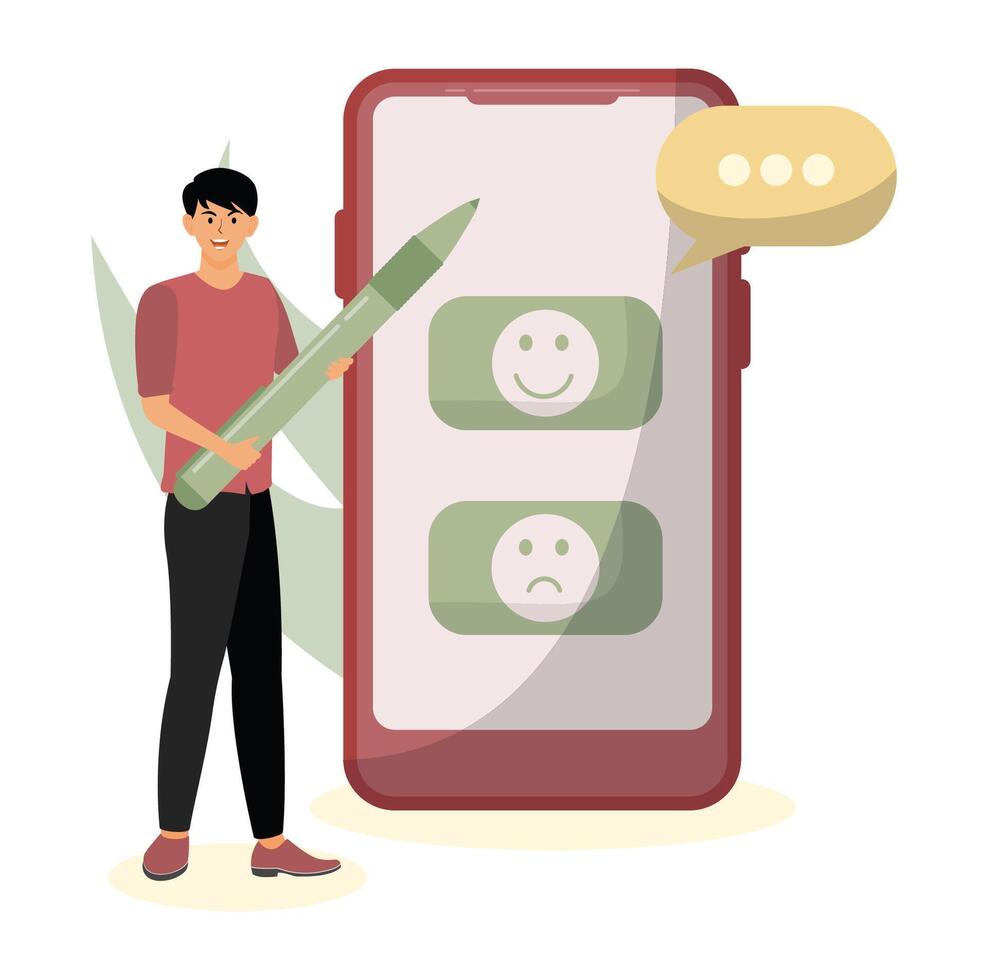 Feedback and survey concept. Choosing emoji to show satisfaction rating. vector