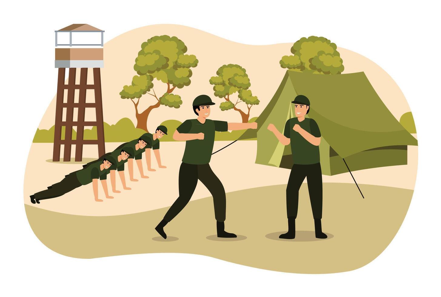 Military training composition concept. vector