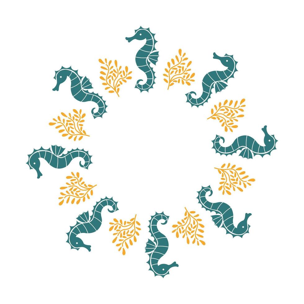 Seahorse and Coral Wreath vector