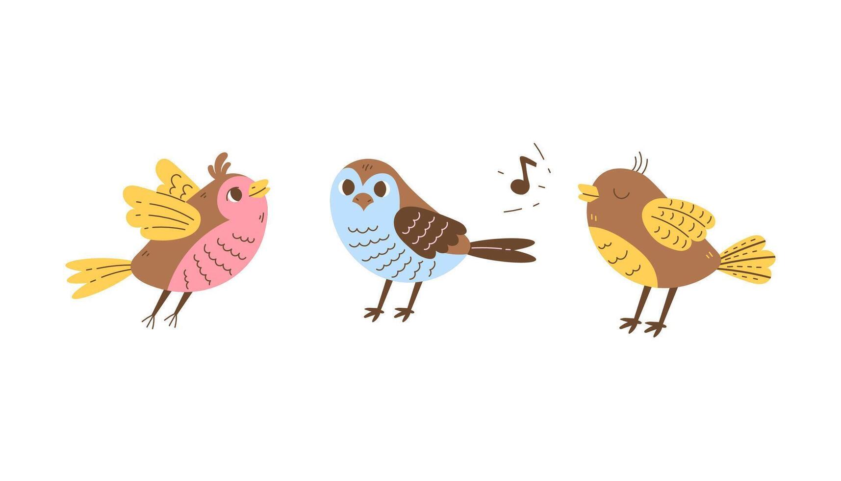Whimsical Birds Set vector