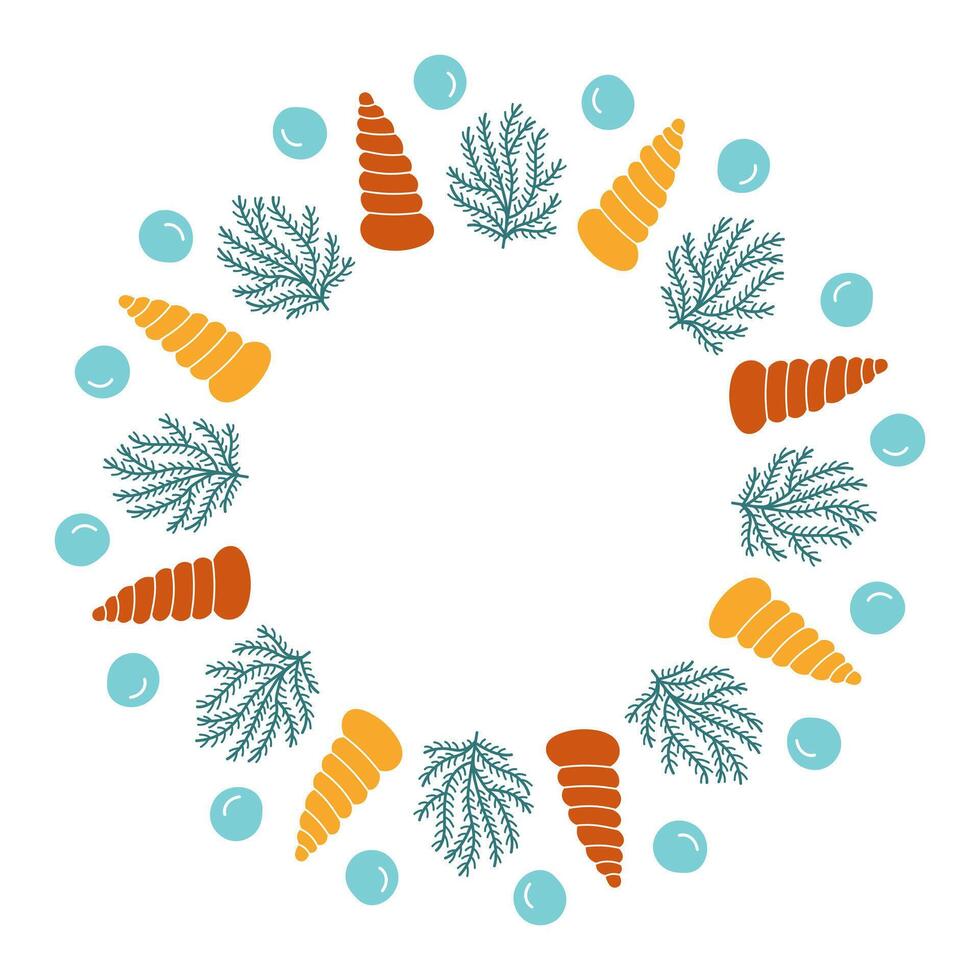 Coral Seashell Bubbles Summer Wreath vector