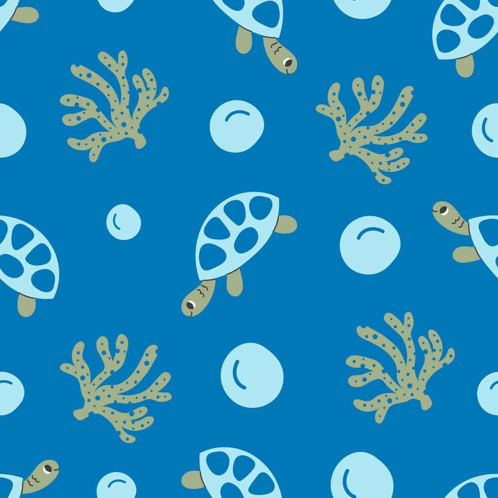 Swimming Turtles Seamless Pattern vector
